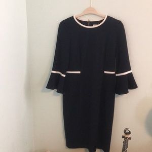 Navy Calvin Klein Piped Bell-Sleeve Sheath Dress.